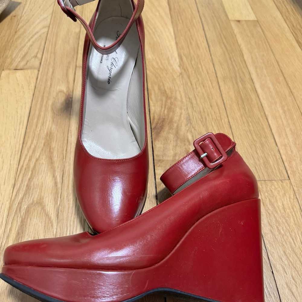 Robert Clergerie Chunky Red Ankle Strap wedge Sho… - image 1