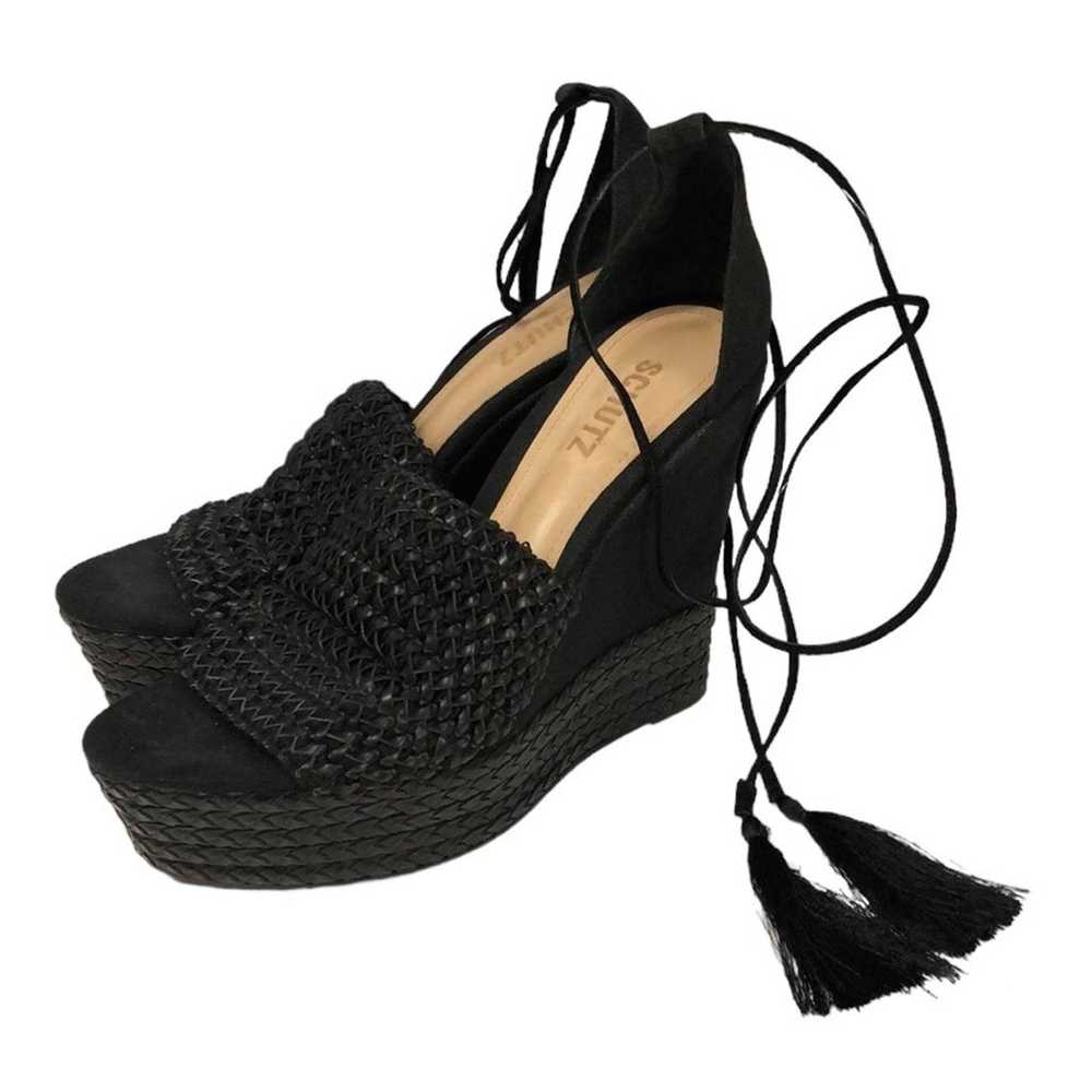 SCHUTZ FRANCIS WOVEN black LEATHER canvas WEDGE W… - image 1