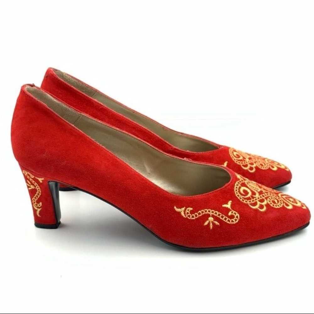 Spiegel Womens heels size 8 red gold suede vintag… - image 12