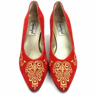 Spiegel Womens heels size 8 red gold suede vintag… - image 1