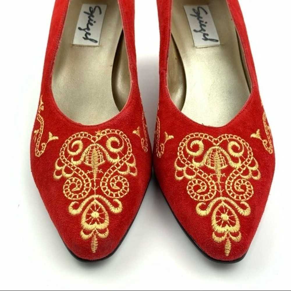 Spiegel Womens heels size 8 red gold suede vintag… - image 2