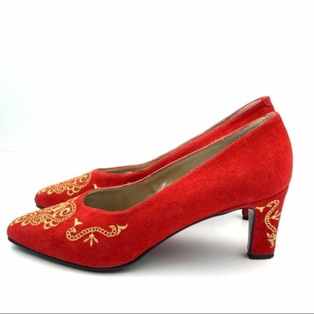 Spiegel Womens heels size 8 red gold suede vintag… - image 5