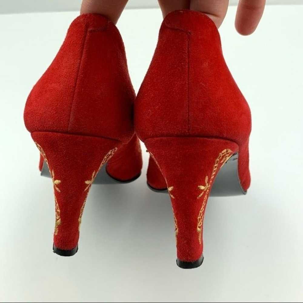 Spiegel Womens heels size 8 red gold suede vintag… - image 8