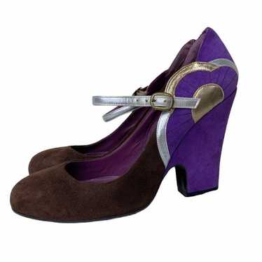 Marc Jacobs Purple Suede Mod Maryjane Wedge Heels - image 1