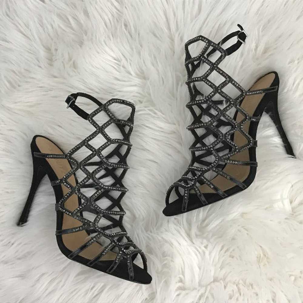 SCHUTZ Black Nubuck Reva Crystal Cage High Heel S… - image 3