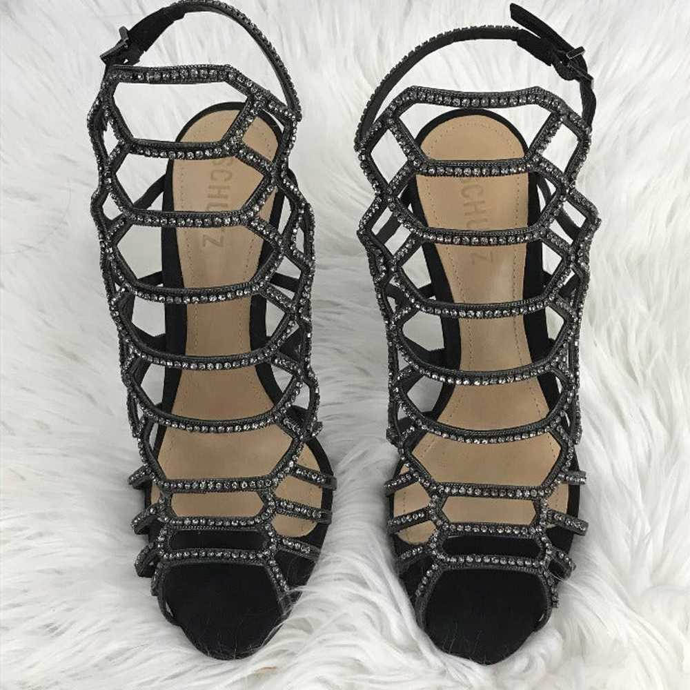 SCHUTZ Black Nubuck Reva Crystal Cage High Heel S… - image 4