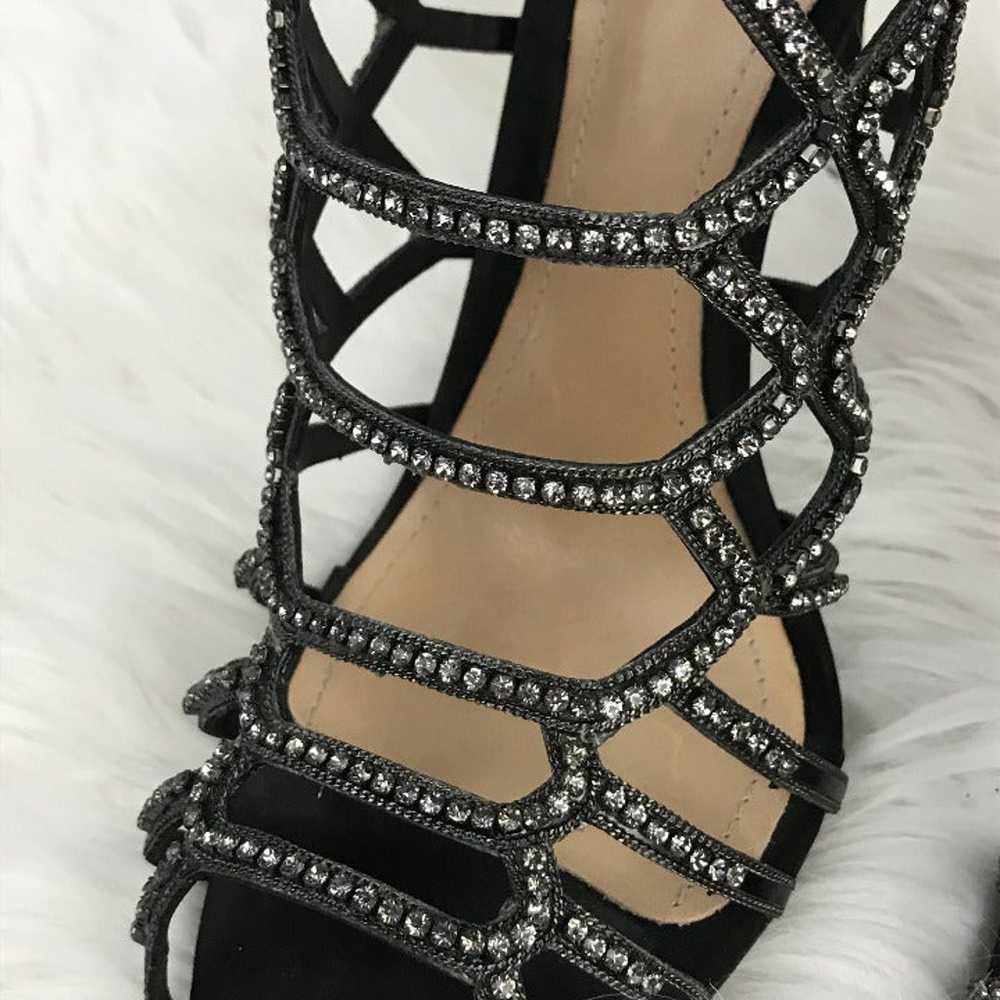 SCHUTZ Black Nubuck Reva Crystal Cage High Heel S… - image 5