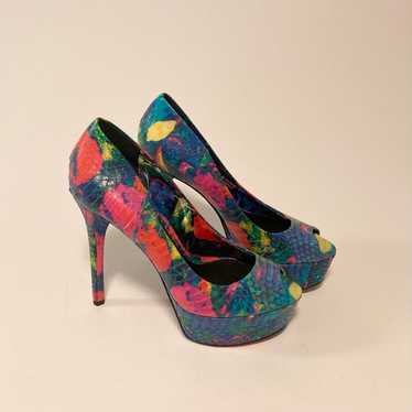 B Brian Atwood Blue Pink Green Yellow Snake Skin … - image 1