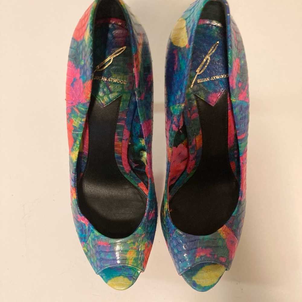 B Brian Atwood Blue Pink Green Yellow Snake Skin … - image 4