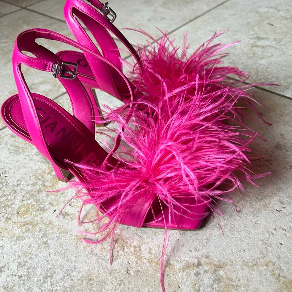 Pink Gianni Bini Feather Square Toe Heel - image 2