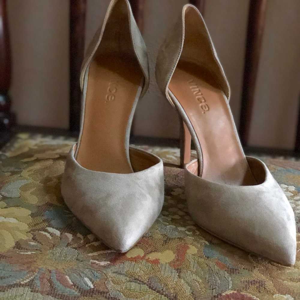 Vince Suede Pointed Toe Pumps in Light Beige - image 6