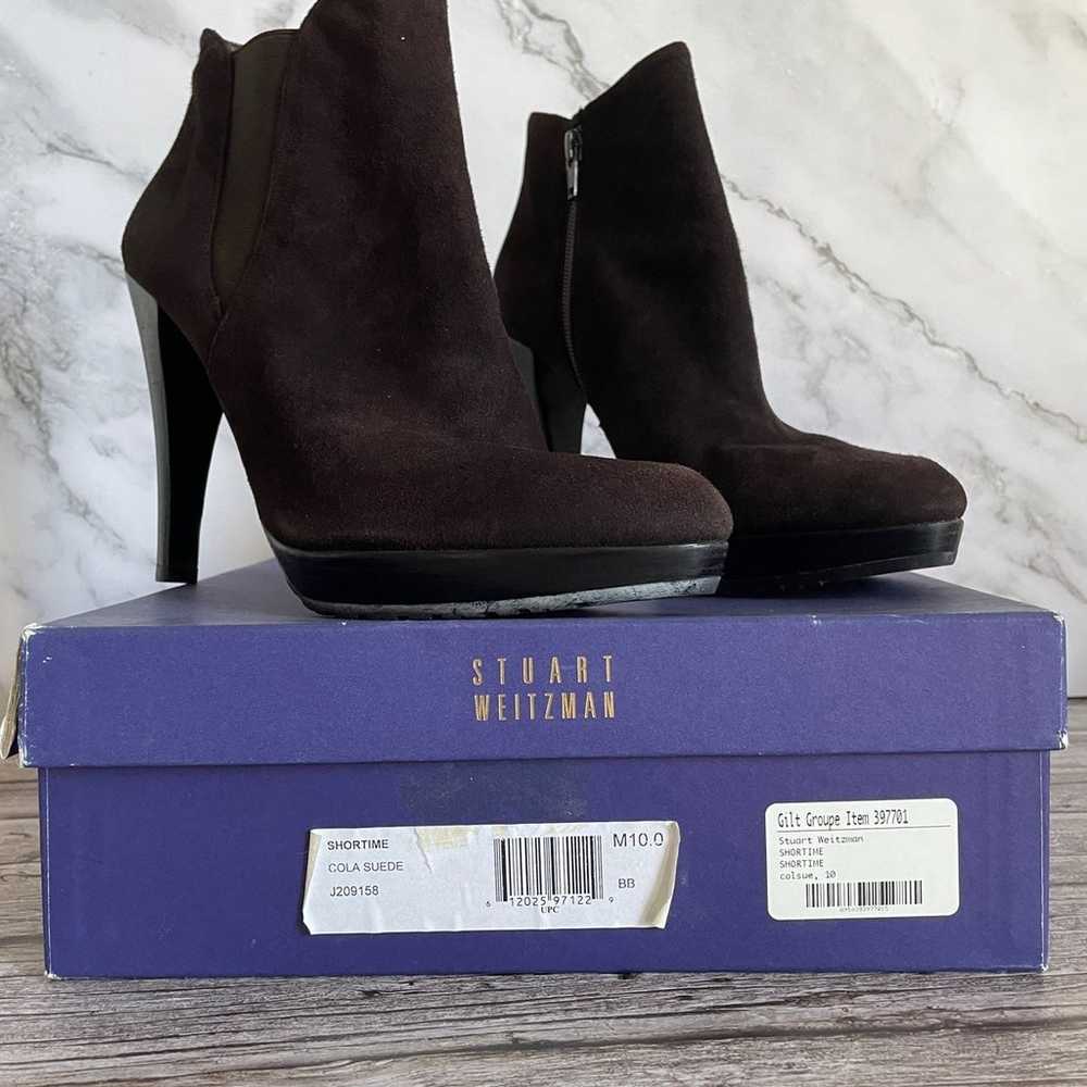 Stuart Weitzman Brown Cola Suede Ankle Heeled Boo… - image 11