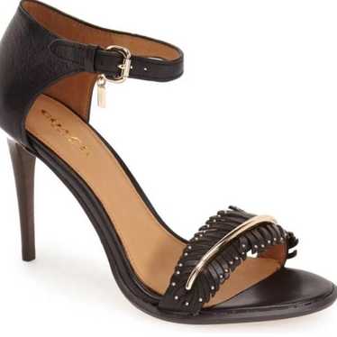 Coach Black Isabella Mill Feather Leather Heels 7B