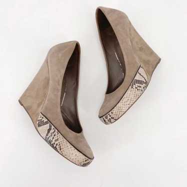 Tory Burch Sandra Suede & Snake Print Wedge Heels… - image 1