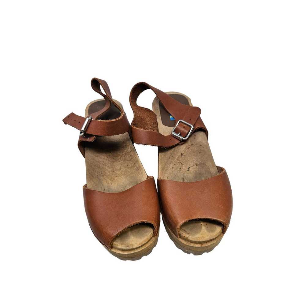 Swedish MIA 38 Brown Leather Wooden Clog Lug Sole… - image 4