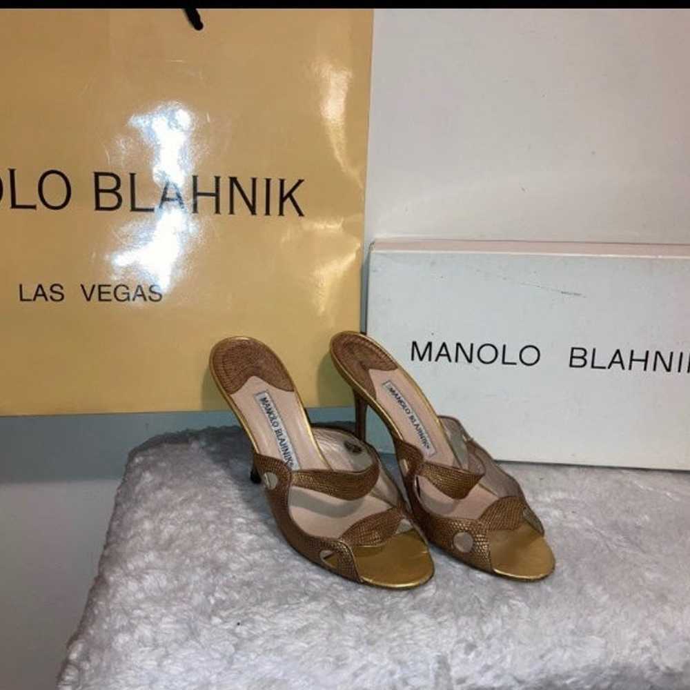 Authentic Manolo Blahnik Gold lizard Heels (Price… - image 10