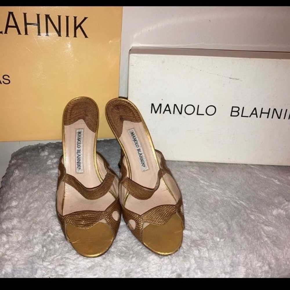 Authentic Manolo Blahnik Gold lizard Heels (Price… - image 1