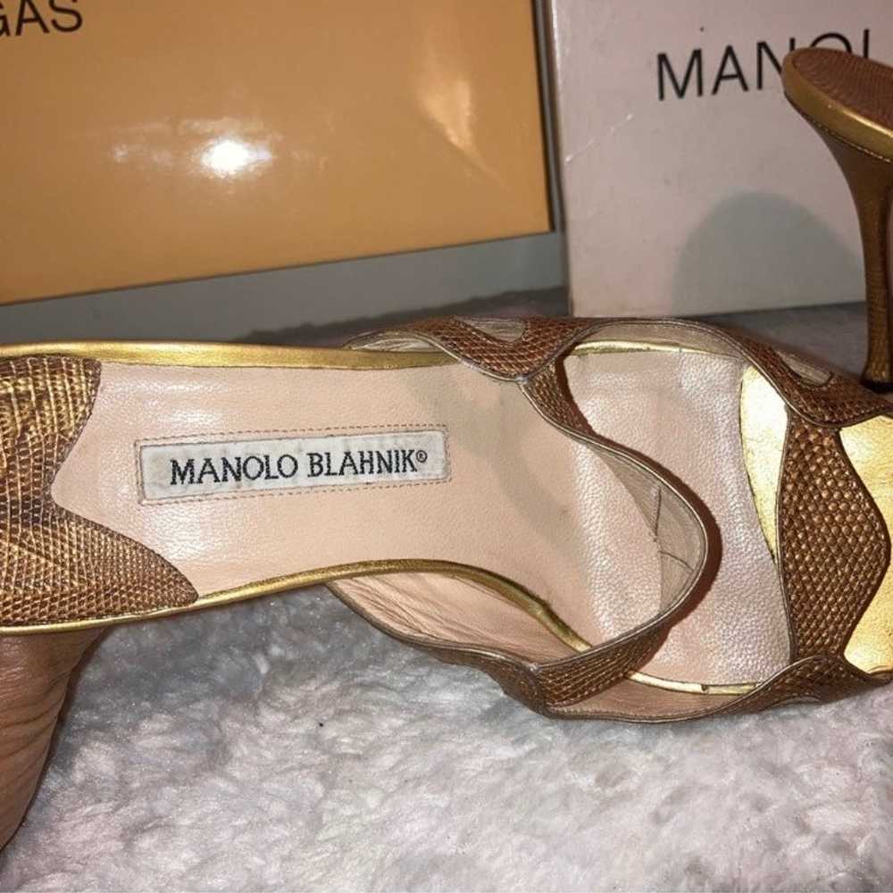 Authentic Manolo Blahnik Gold lizard Heels (Price… - image 2