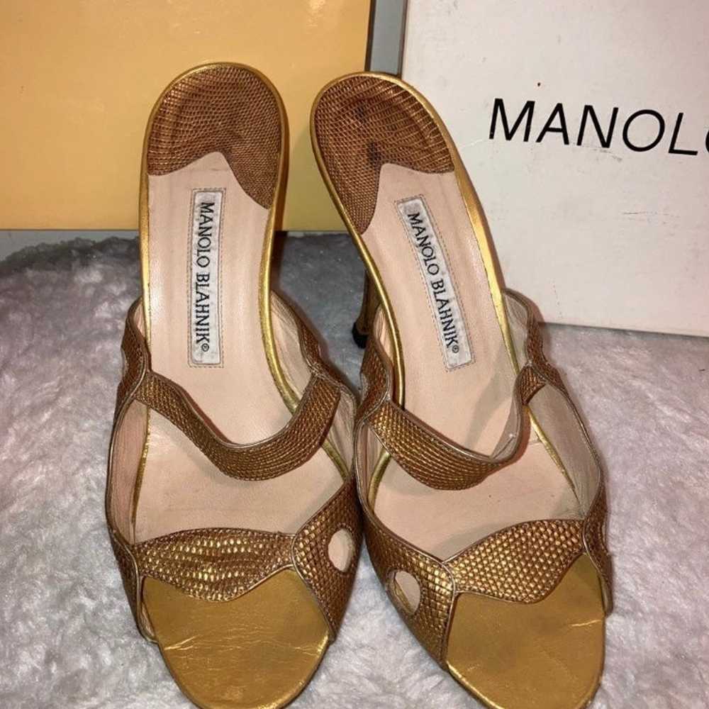 Authentic Manolo Blahnik Gold lizard Heels (Price… - image 3