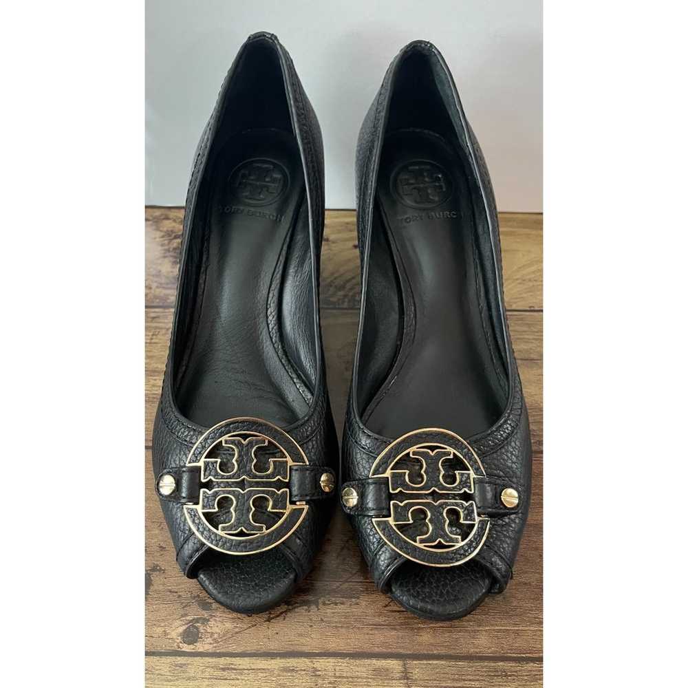 Tory Burch Black Amanda Peep Toe Pumps 8M - image 2