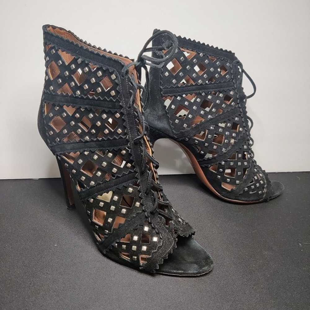 Alaia 40.5 Black Studded Caged Lace Up Bootie Sue… - image 1