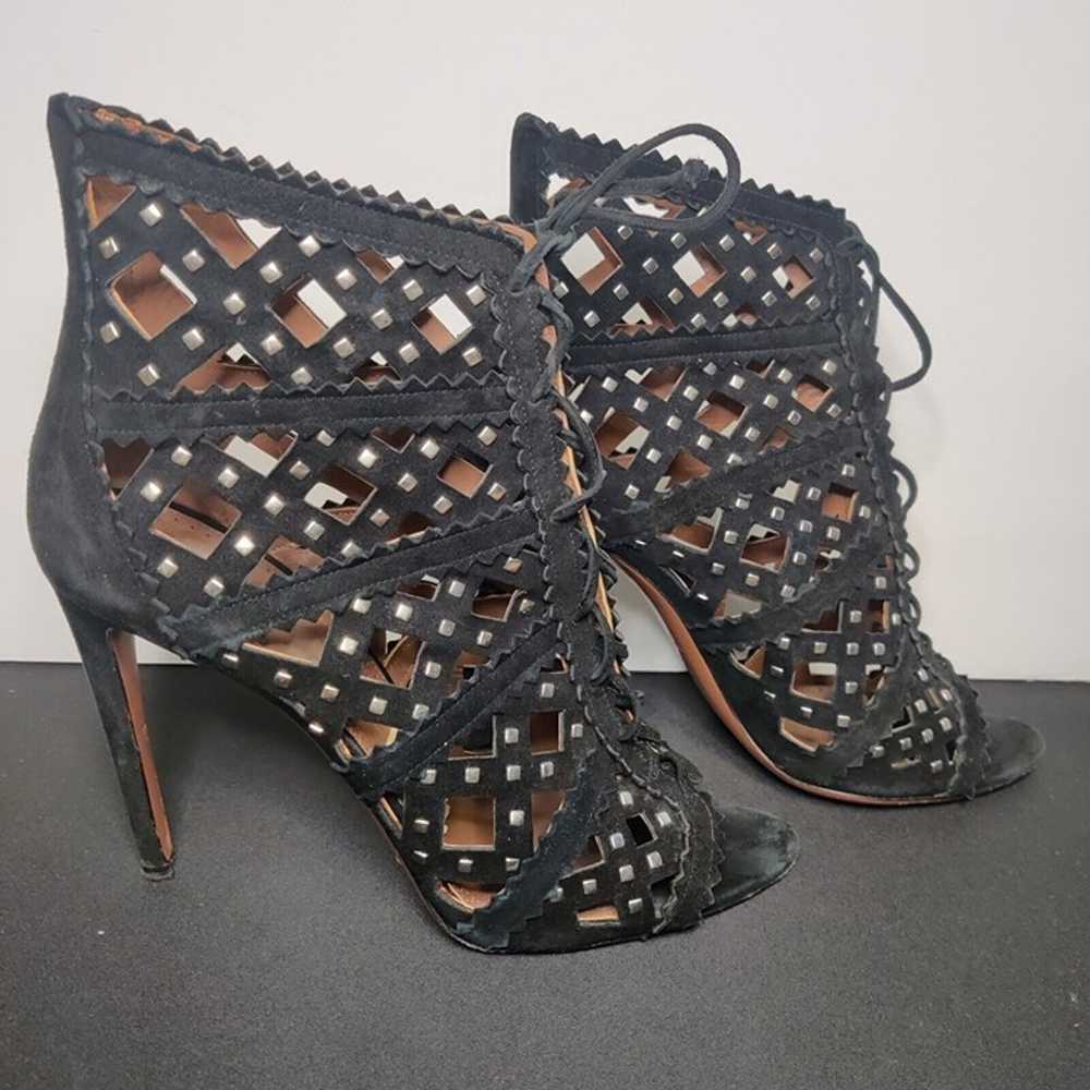 Alaia 40.5 Black Studded Caged Lace Up Bootie Sue… - image 2