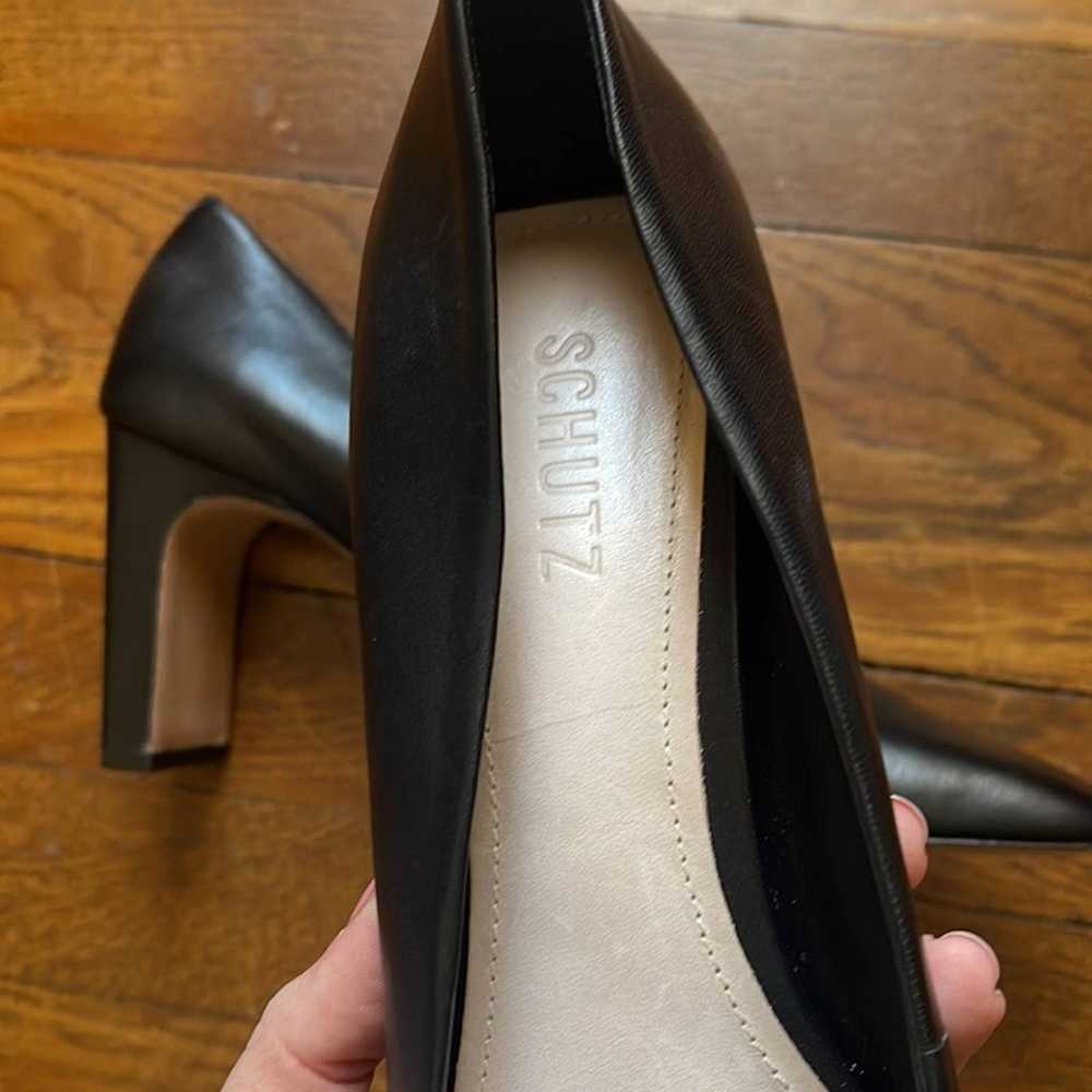 SCHUTZ Black Leather Square Toe Pump Heels Size 8 - image 3