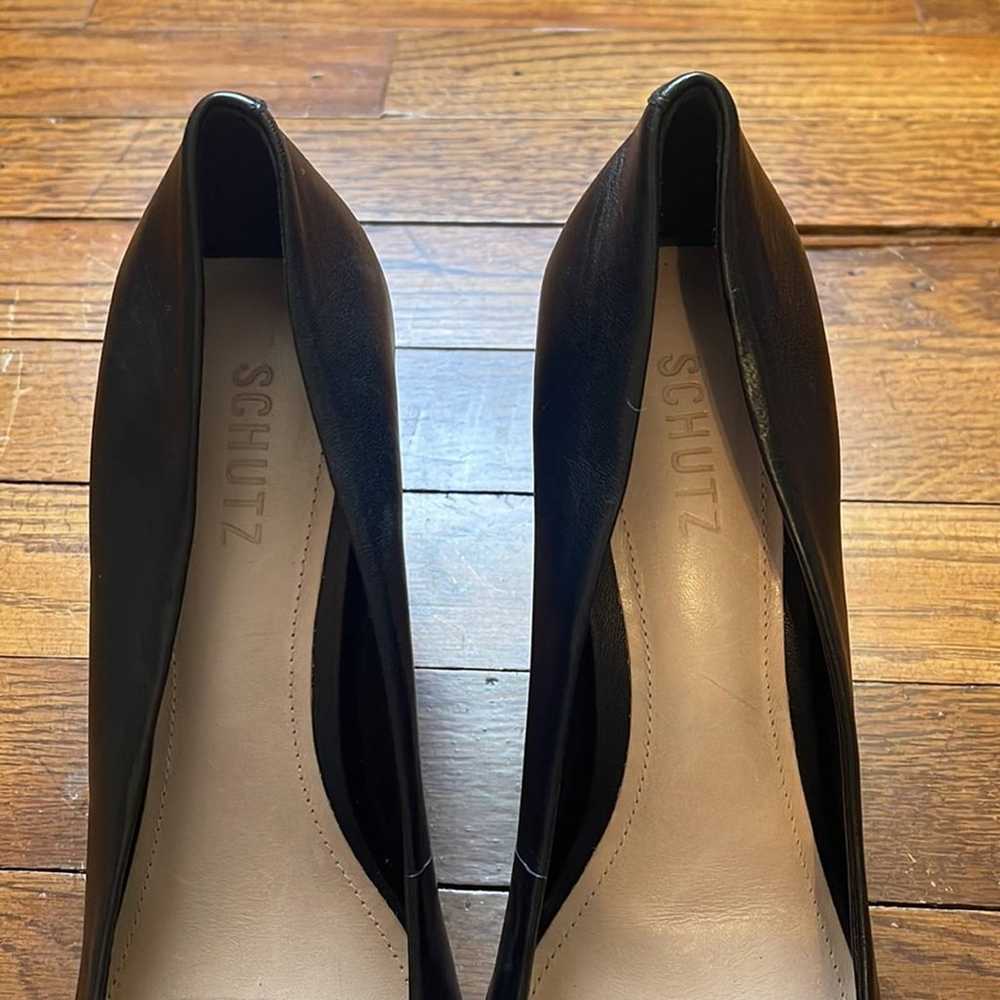 SCHUTZ Black Leather Square Toe Pump Heels Size 8 - image 5