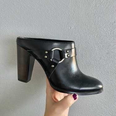 Frye Laurie Harness Leather Black Mule Heels Size… - image 1
