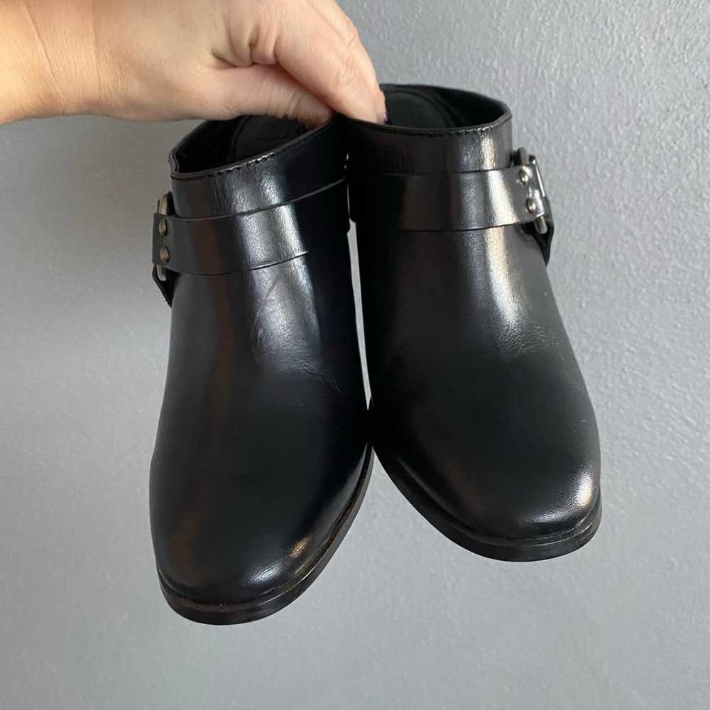 Frye Laurie Harness Leather Black Mule Heels Size… - image 3