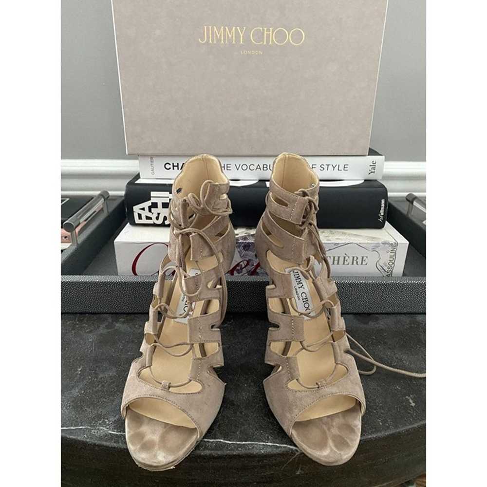 JIMMY CHOO Hitch 100 Light Mocha Suede Strappy He… - image 3