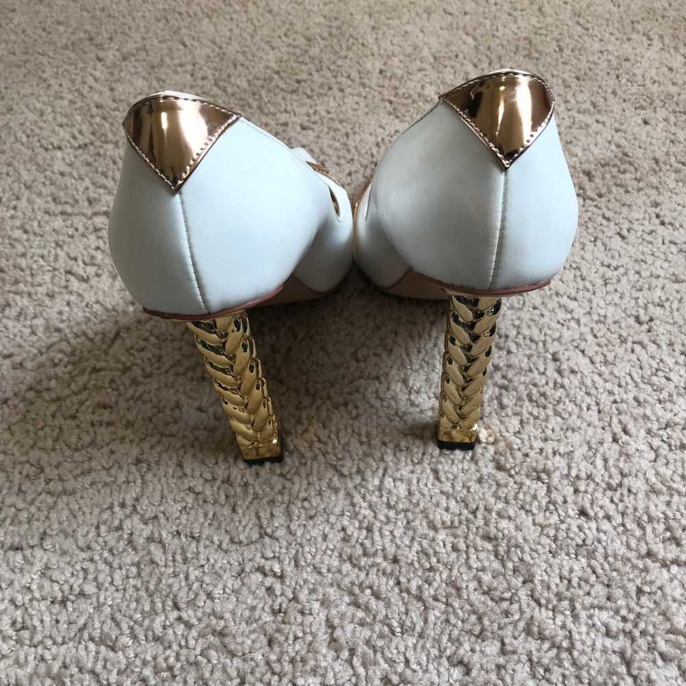 FSJ White and Gold Pointy Toe Heel Shoe - image 4