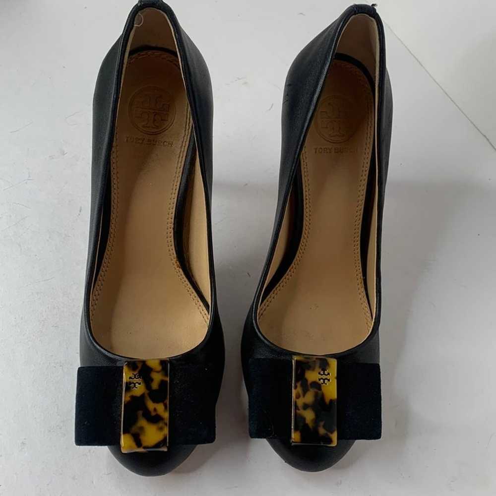 Tory Burch Chase black leather bow top heels - image 1