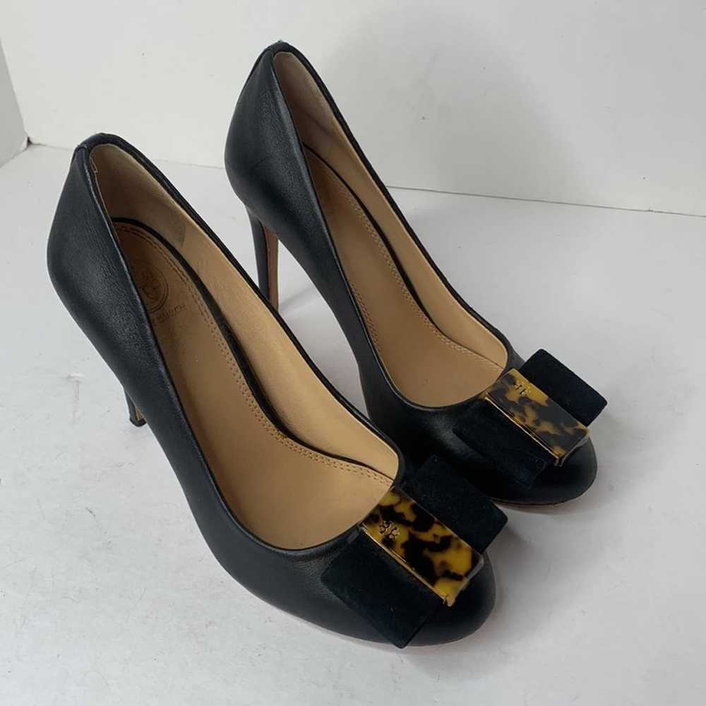 Tory Burch Chase black leather bow top heels - image 2