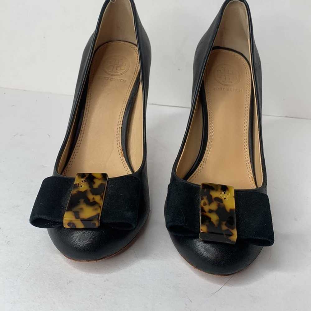 Tory Burch Chase black leather bow top heels - image 6