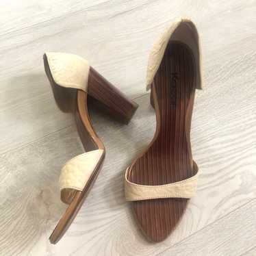 Kazar Leather Wood High Block Heel Pumps