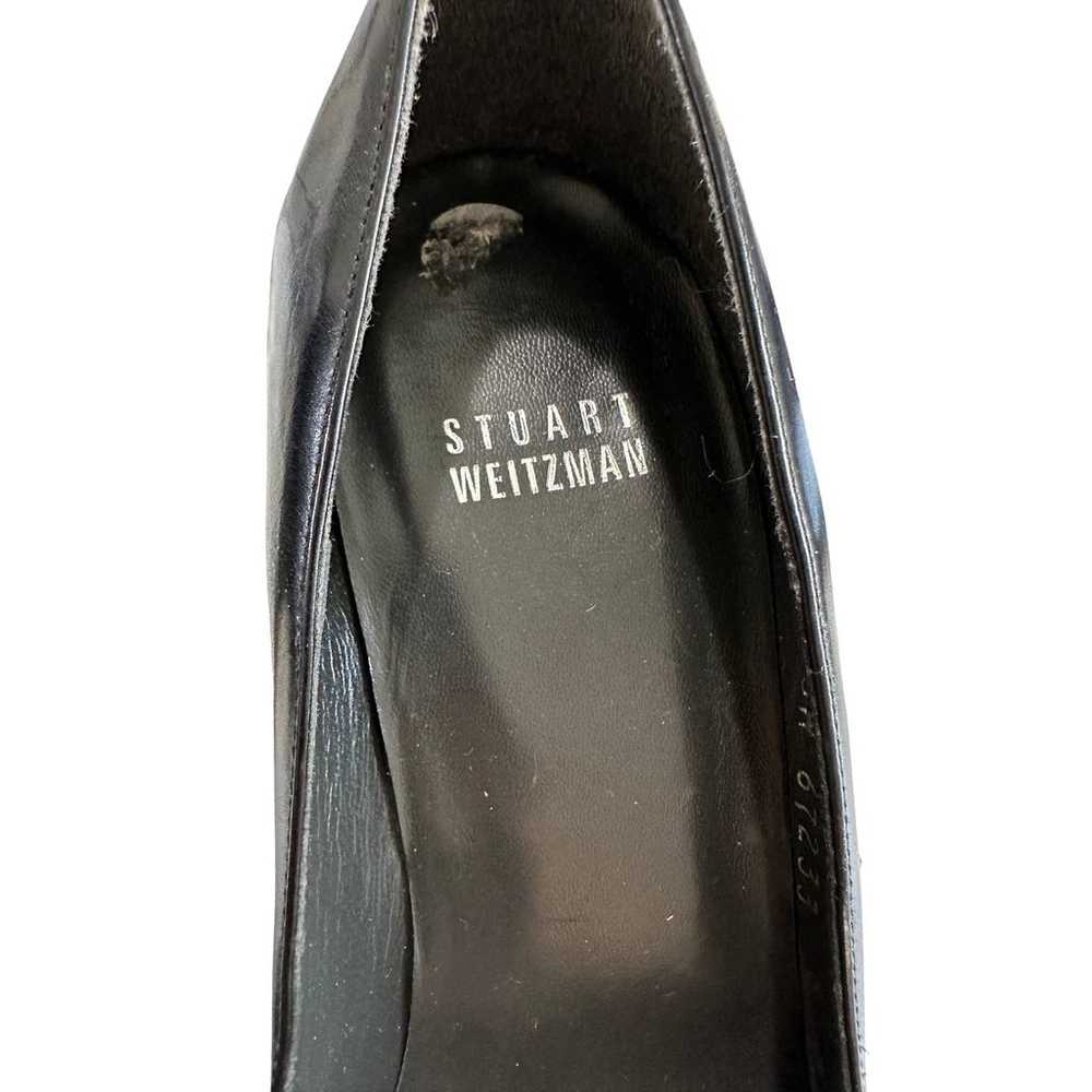 Stuart Weitzman black leather platform peep toe h… - image 3