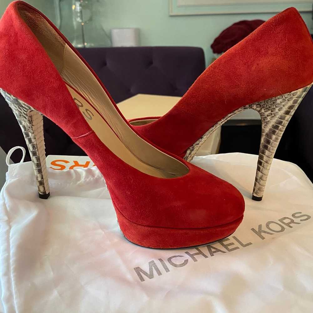 Crimson suede heels size 7.5 like new - image 1
