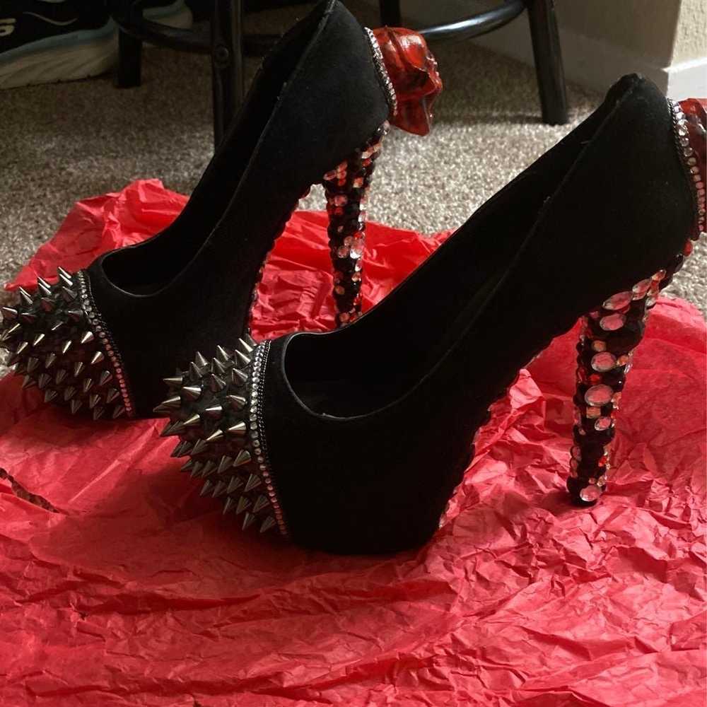 Custom red and black rhinestone heels with red sk… - image 2