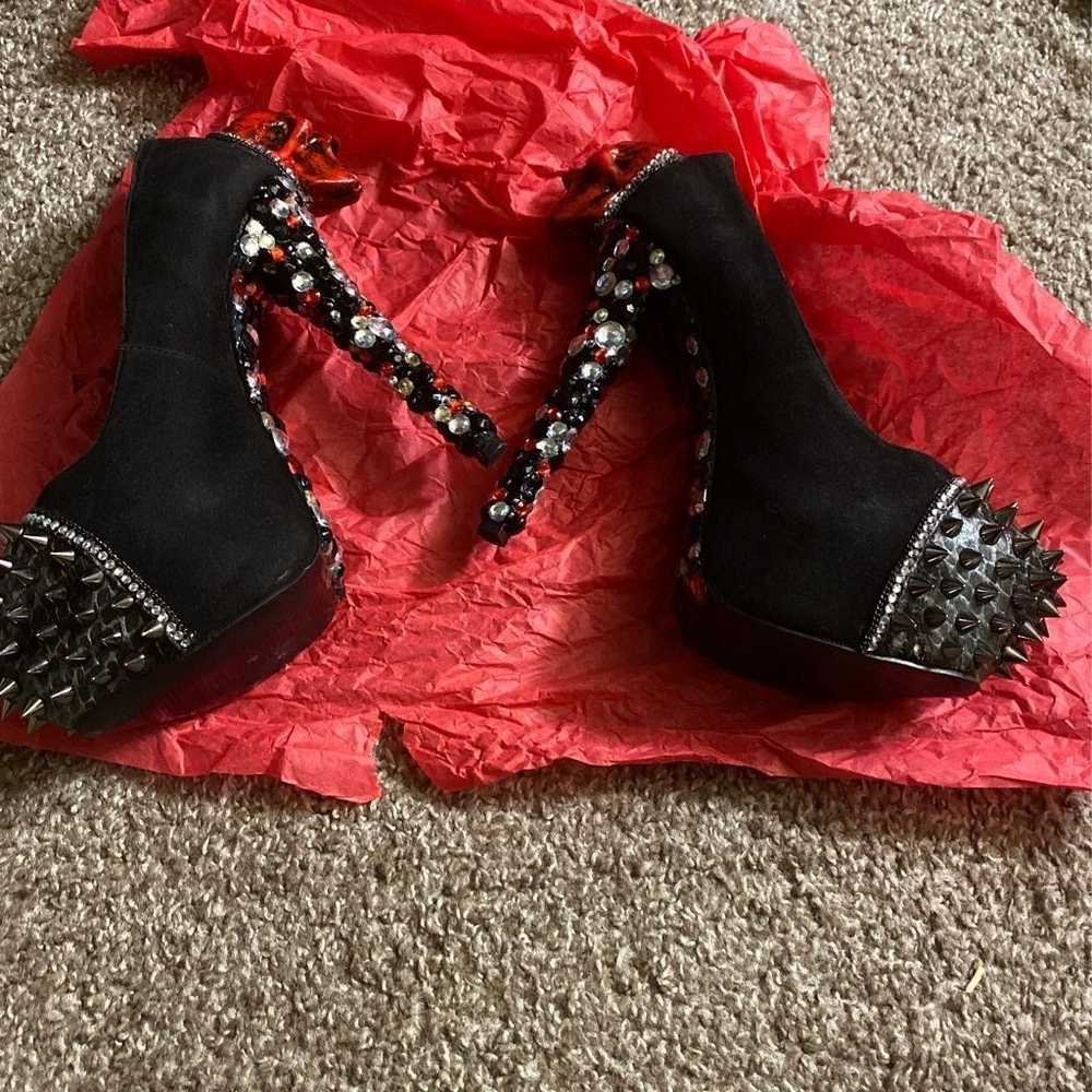 Custom red and black rhinestone heels with red sk… - image 6