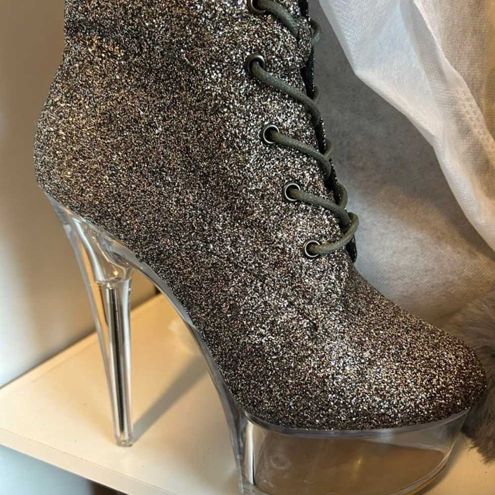 Heels  thigh high glitter boot - image 3