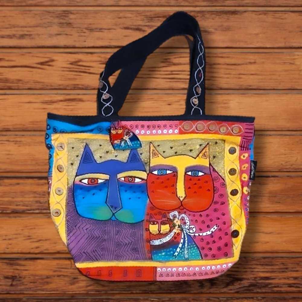 Vintage Laurel Burch rainbow kitty cat tote bag - image 2