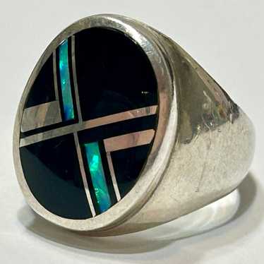 Navajo artist Kenneth Bitsie onyx opal ring signet