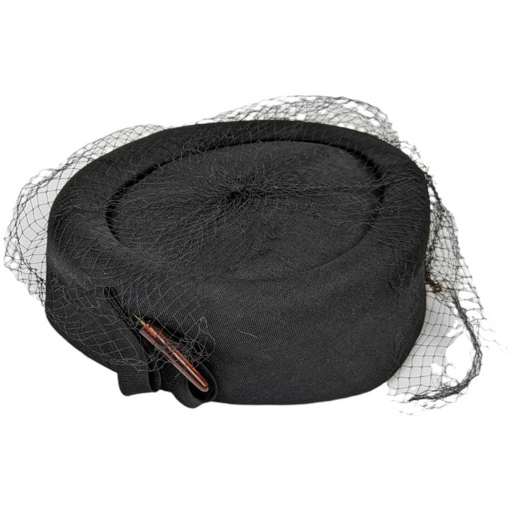 Vintage Mid Century Pillbox Hat Black - image 1