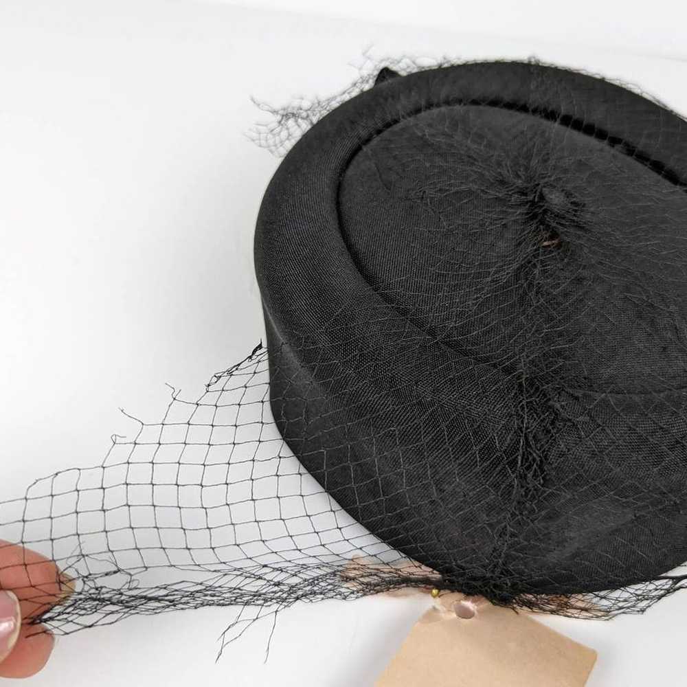 Vintage Mid Century Pillbox Hat Black - image 5
