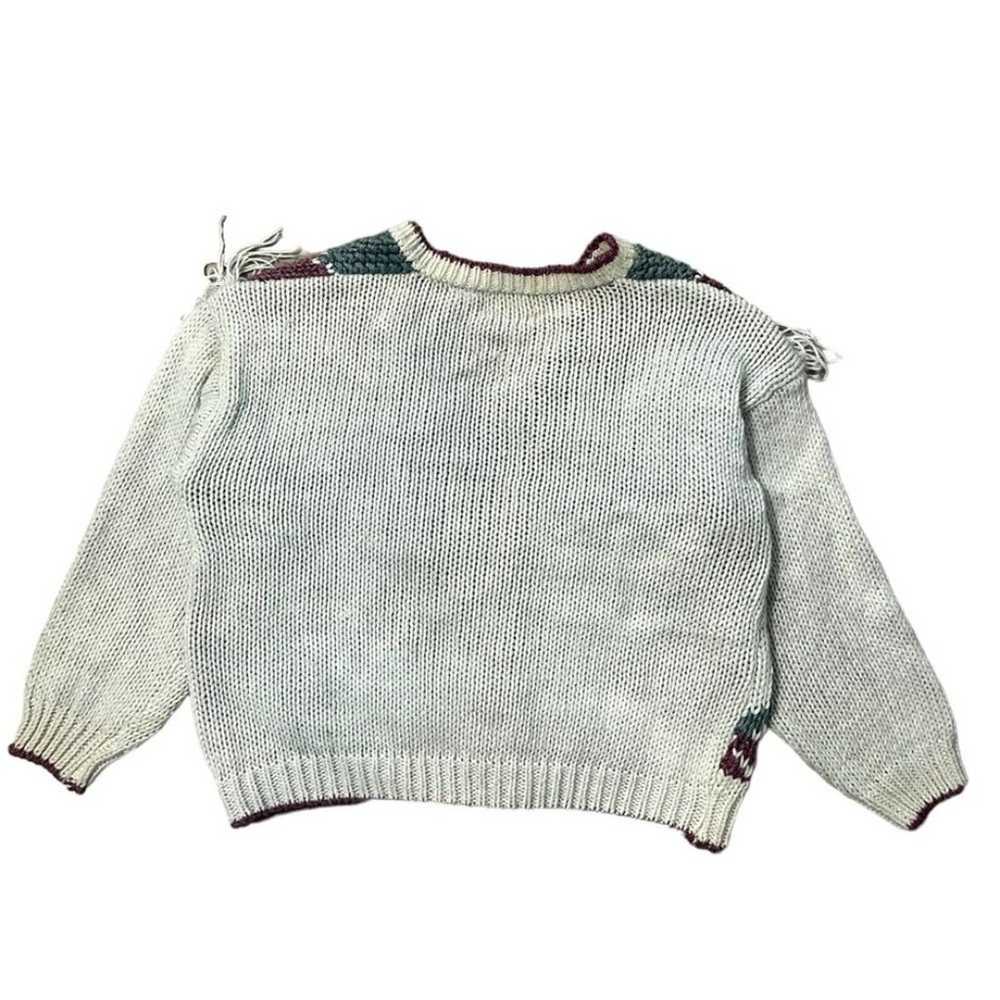 Vintage 80s Cardigan Sweater Fair Isle Fringe Kni… - image 2