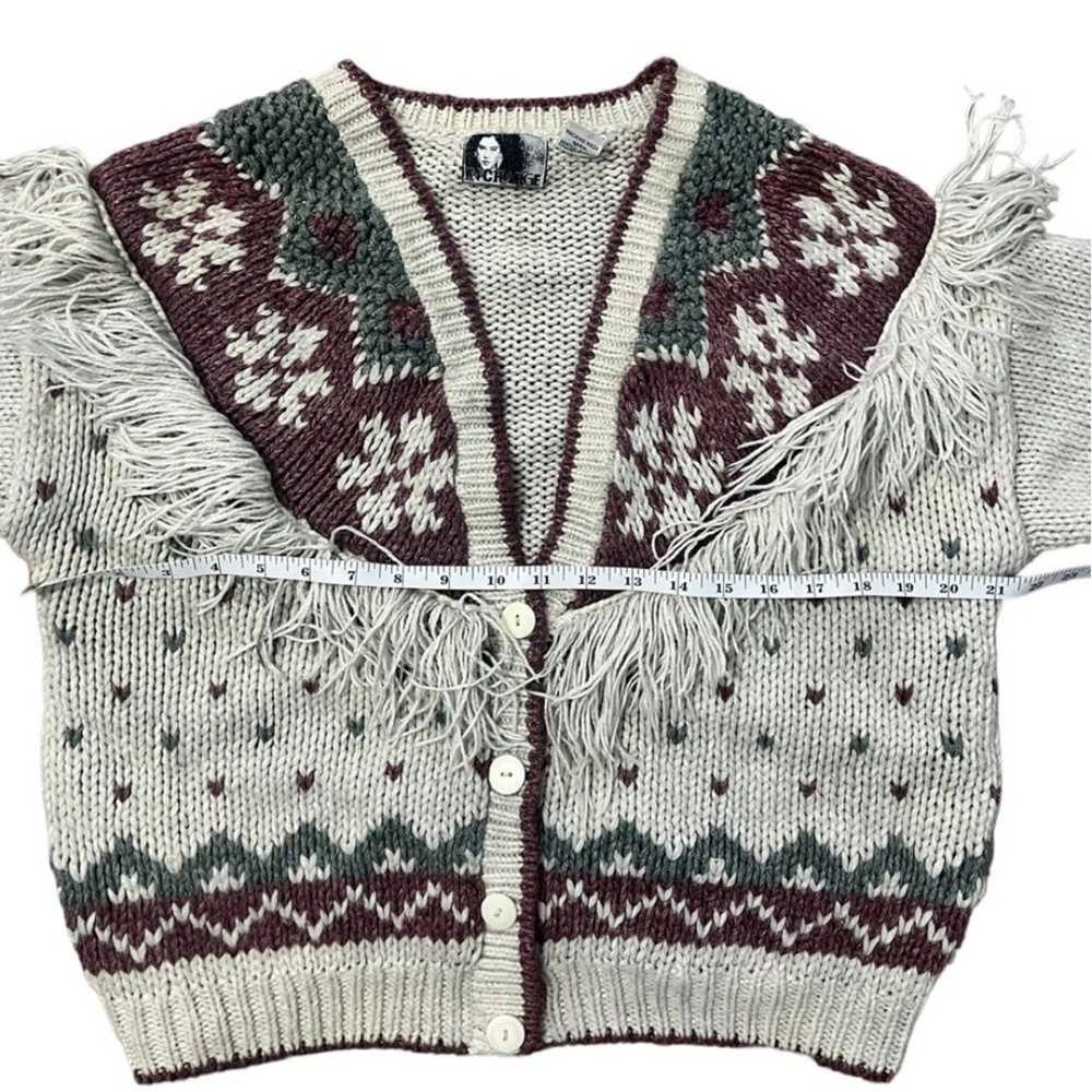 Vintage 80s Cardigan Sweater Fair Isle Fringe Kni… - image 7