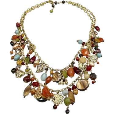 Handcrafted Loaded Charms Necklace Semi Precious … - image 1