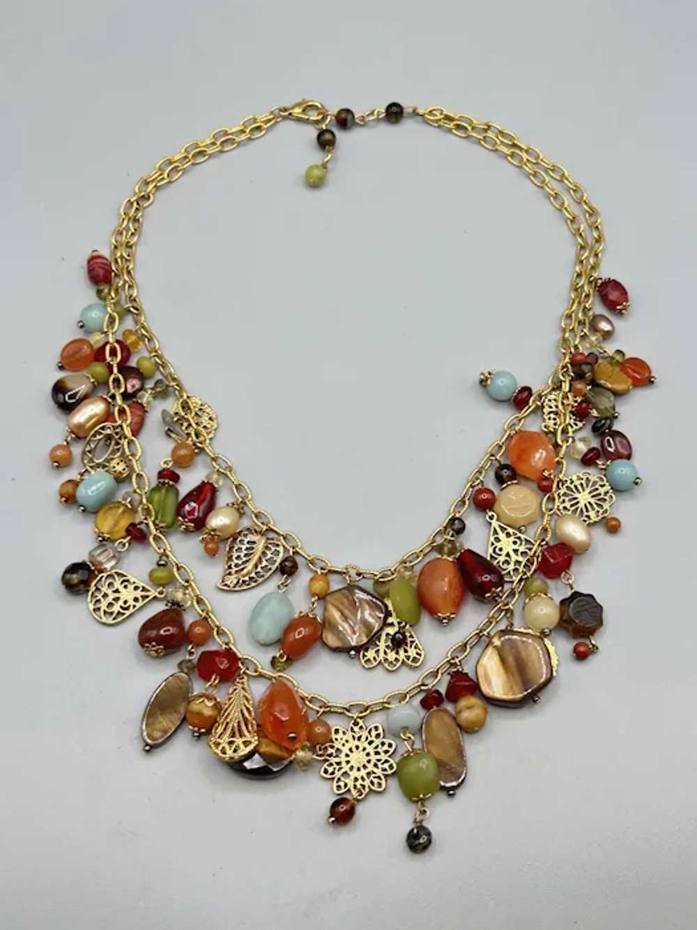 Handcrafted Loaded Charms Necklace Semi Precious … - image 2