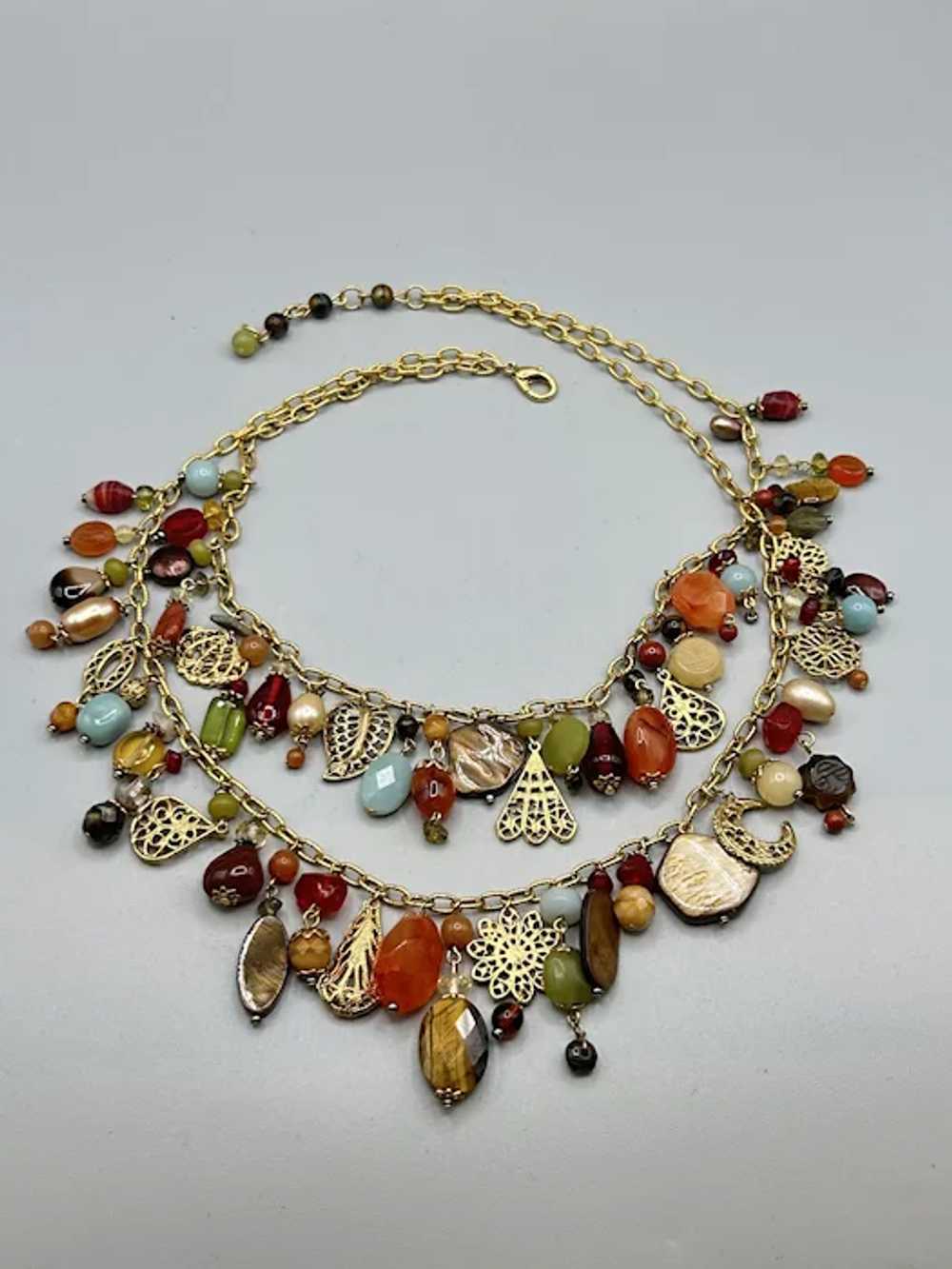 Handcrafted Loaded Charms Necklace Semi Precious … - image 3